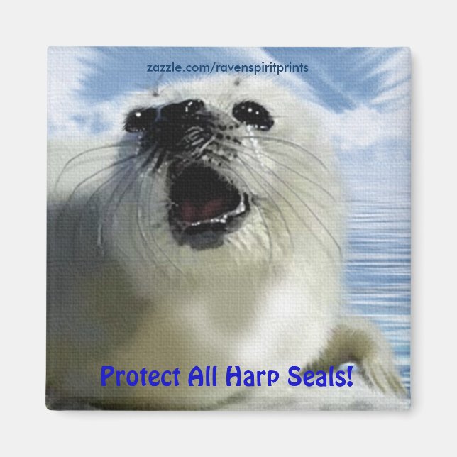 Protect All Harp Seals! Cute Wildlife Magnet (Front)