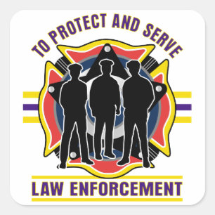 Protect and Serve Police Square Sticker