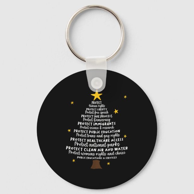 Protect Democracy Christmas Tree Subtle Anti Trump Keychain (Front)