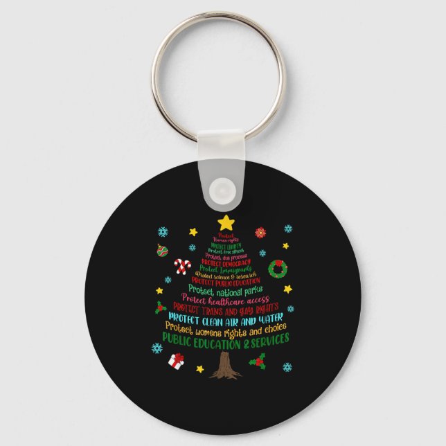 Protect Human Rights Democracy Christmas Tree Men  Keychain (Front)