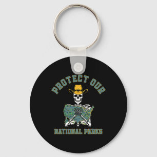 Protect Our National Parks Map Retro Skeleton Hiki Keychain
