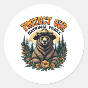 Protect Our National Parks Resist Alt Us Bear Classic Round Sticker