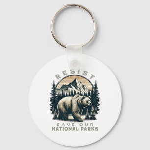 Protect Our National Parks Resist Retro Vintage Gr Keychain