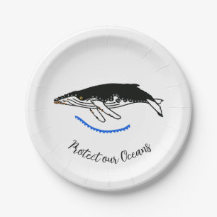 Protect our Oceans  - Graphic Humpback WHALE - Wil Paper Plate