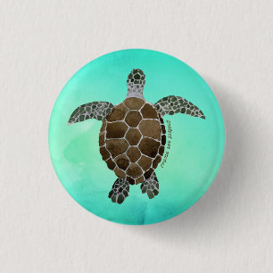 Protect Our Oceans - Sea Turtle Watercolor 1 Inch Round Button