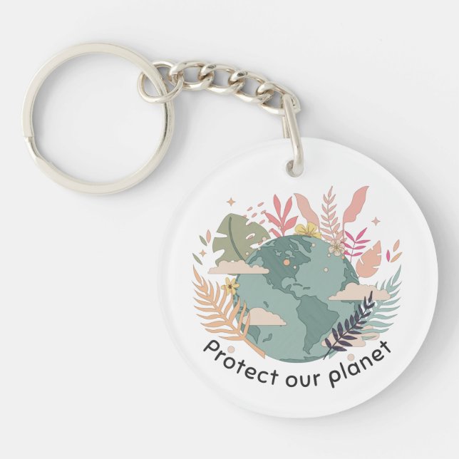 Protect Our Planet - Earth Day (Cartoon texture) Keychain (Front)