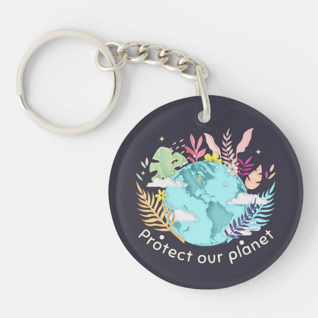 Protect Our Planet - Earth Day (Sketchy texture) Keychain (Front)