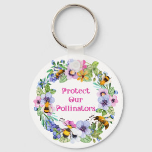 Protect Our Pollinators Bees Flowers Keychain