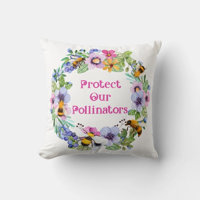 Protect Our Pollinators Bees Flowers Throw Pillow (Front)