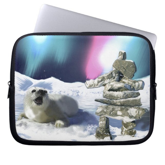 Protect Our Seals from Hunting - Wildlife Art Laptop Sleeve (Front)