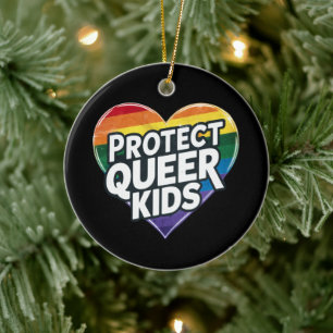  Protect Queer Kids  Rainbow Heart  LGBT Pride  Ceramic Ornament