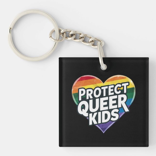  Protect Queer Kids  Rainbow Heart  LGBT Pride  Keychain (Front)
