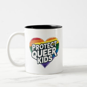 Protect Queer Kids  Rainbow Heart  LGBT Pride  Two-Tone Coffee Mug