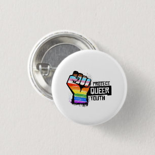 Protect Queer Youth - Progress Pride Fist 1 Inch Round Button