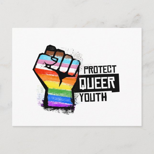 Protect Queer Youth - Progress Pride Fist Postcard (Front)