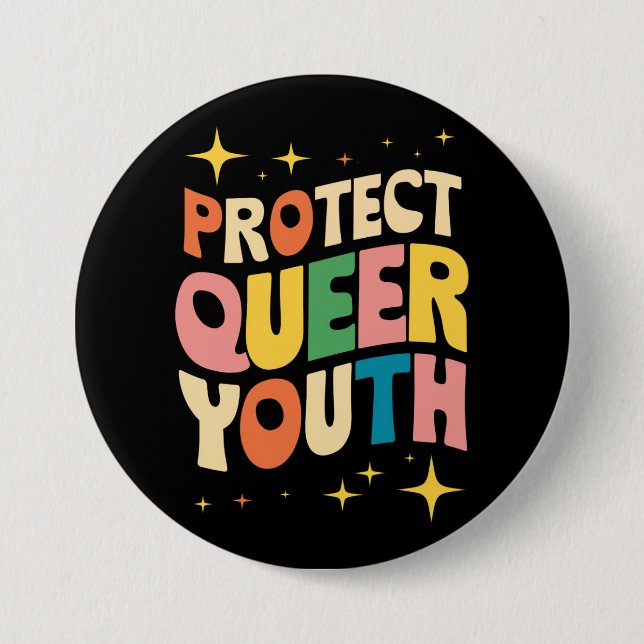 Protect Queer Youth Protect Trans Kids LGBTQ 3 Inch Round Button (Front)