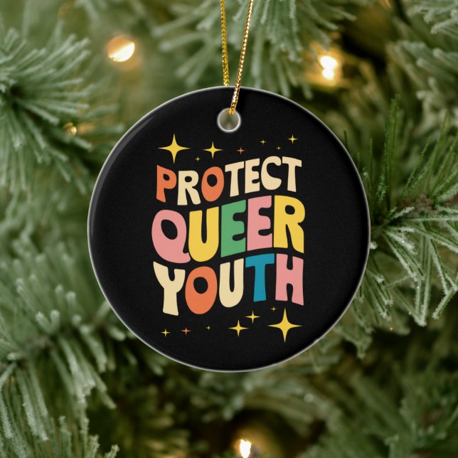 Protect Queer Youth Protect Trans Kids LGBTQ Ceramic Ornament (Tree)