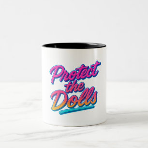 Protect the Dolls Neon Retro Art Two-Tone Coffee Mug