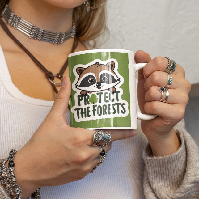 Protect The Forests Raccoon Mug (Spread awareness with this cute raccoon, "Protect the forests" mug! )
