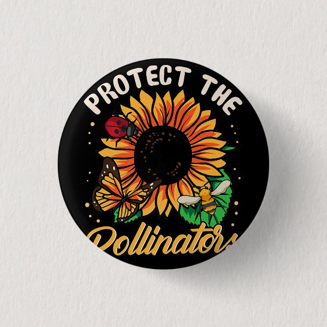 Protect The Pollinators Save the Bees Cute Sunflow 1 Inch Round Button (Front)