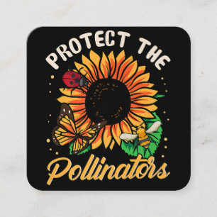 Protect The Pollinators Save the Bees Cute Sunflow Square Business Card