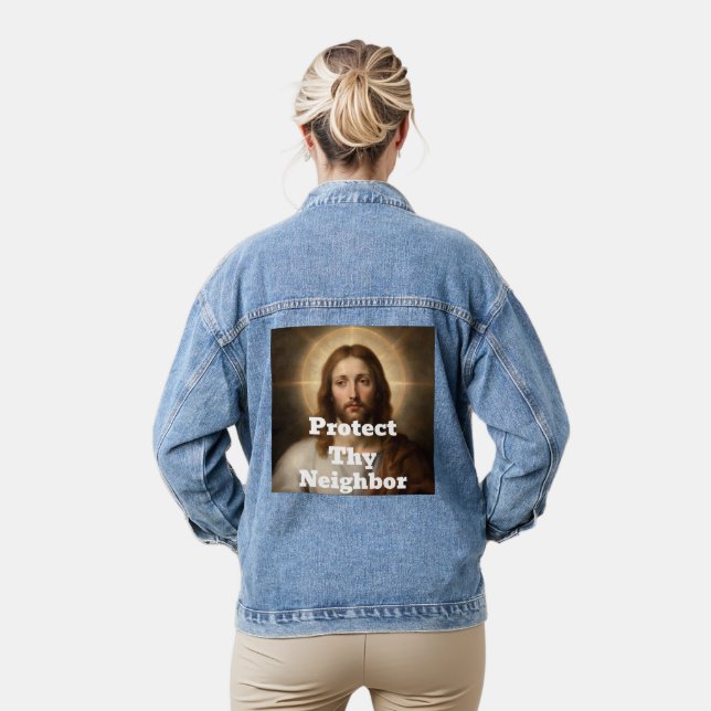 Protect Thy Neighbor Denim Jacket (Model)