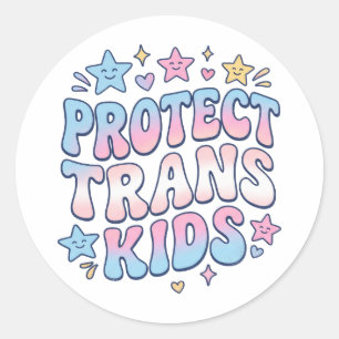 Protect Trans Kids Kawaii Stars Retro Pride Classic Round Sticker