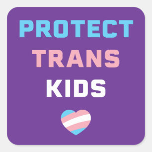 Protect Trans Kids Pride Flag Heart LGBTQIA Square Sticker