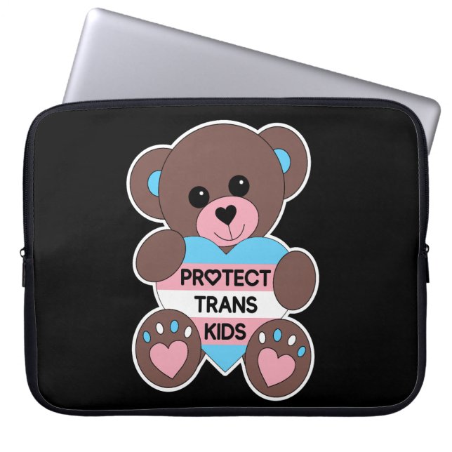 Protect Trans Kids Pride Flag Teddy Bear Laptop Sleeve (Front)