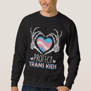 Protect Trans Kids Skeleton Heart Transgender Flag Sweatshirt