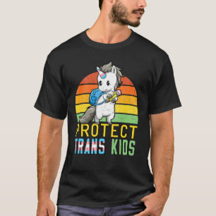 Protect Trans Kids Unicorn Transgender Flag Retro  T-Shirt