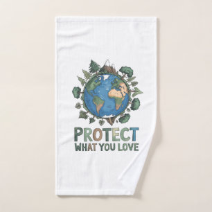 Protect What You Love" Environmental Earth Design  Hand Towel