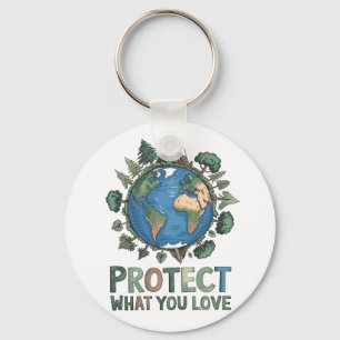 Protect What You Love" Environmental Earth Design  Keychain