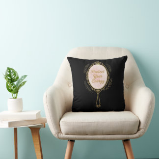 Protect Your Energy - Gold Vintage Mirror Black  Throw Pillow