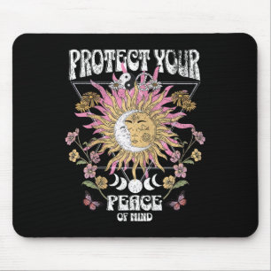 Protect Your Peace Celestial Sun Moon Retro Mental Mouse Pad