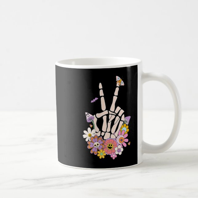 Protect Your Peace Flower Skull Skeleton Hand Ment Coffee Mug (Right)