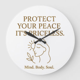 Protect Your Peace — Minimalist Self-Care Quote Large Clock