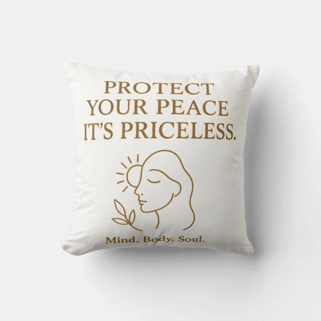 Protect Your Peace — Minimalist Self-Care Quote Throw Pillow (Front)