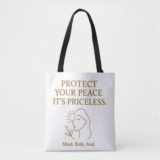 Protect Your Peace — Minimalist Self-Care Quote Tote Bag (Front)
