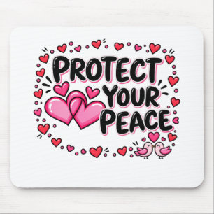 Protect Your Peace Pink Hearts Lovebirds Mouse Pad