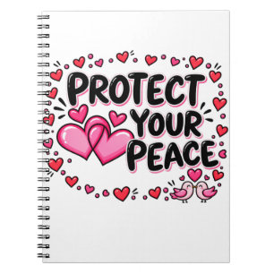 Protect Your Peace Pink Hearts Lovebirds Notebook