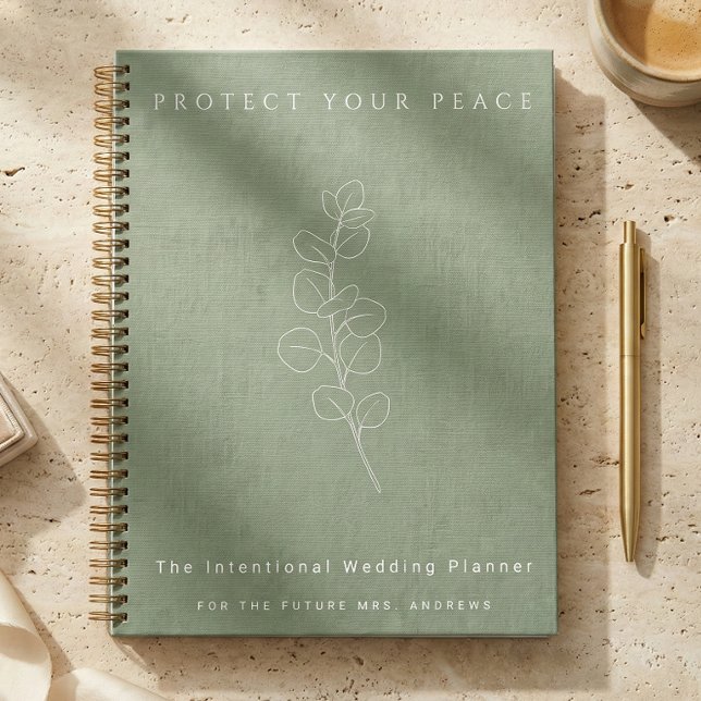 Protect Your Peace Sage Green Wedding Planner Notebook (Luxury sage green wedding planner notebook)