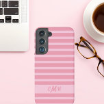 Protect your phone in style with this chic blush  samsung galaxy case<br><div class="desc">Protect your phone in style with this chic blush and light pink striped cell phone case, personalized with your monogram! The soft, elegant stripes add a modern and feminine touch, while the custom monogram makes it uniquely yours. Designed for both fashion and function, this case is perfect for anyone who...</div>