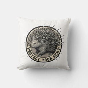 Protect Your Space Vintage Porcupine Art Throw Pillow