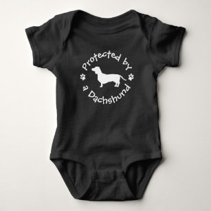 Protected by a Dachshund - Doxie Baby Outfit Baby Bodysuit