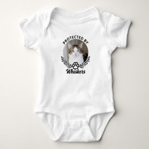 Protected by Cat Custom Photo and Cat Name Baby Bodysuit