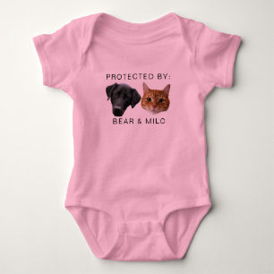 Protected By Dog Custom Dog Cat Name Photo Pink Baby Bodysuit