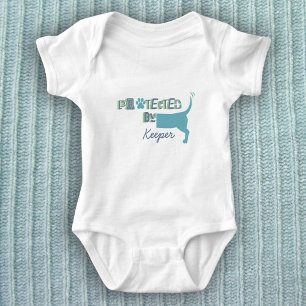 Protected By Dog Name Cute Baby Bodysuit