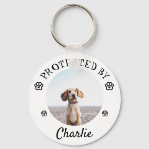 Protected By Dog Photo Paw Print Design Keychain