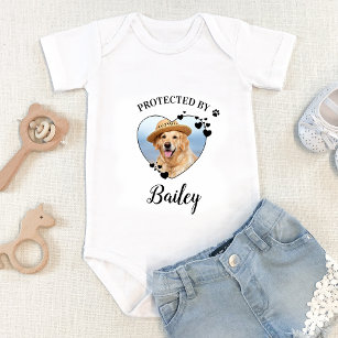 Protected By Dog Security Personalized Pet Photo Baby Bodysuit
